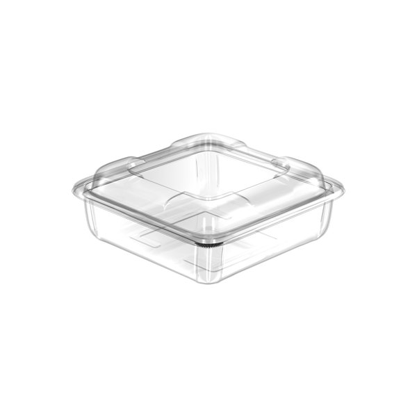 Şeffaf PET bölmesiz kare kase ve yüksek kapak, 185×185 mm Şeffaf PET bölmesiz kare kase ve yüksek kapak, 185×185 mm