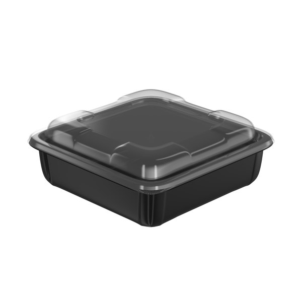 Siyah bölmesiz kare kase ve şeffaf yüksek kapak, 185×185 mm Siyah bölmesiz kare kase ve şeffaf yüksek kapak, 185×185 mm
