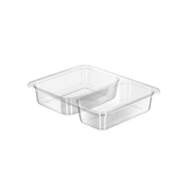 Şeffaf iki bölmeli dikdörtgen yemek kabı, 227×178 mm